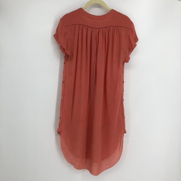 Aritzia Wilfred Le Fou Peach Short Sleeve Embroidered 1/2 Button Midi Dress XS - Picture 2 of 13